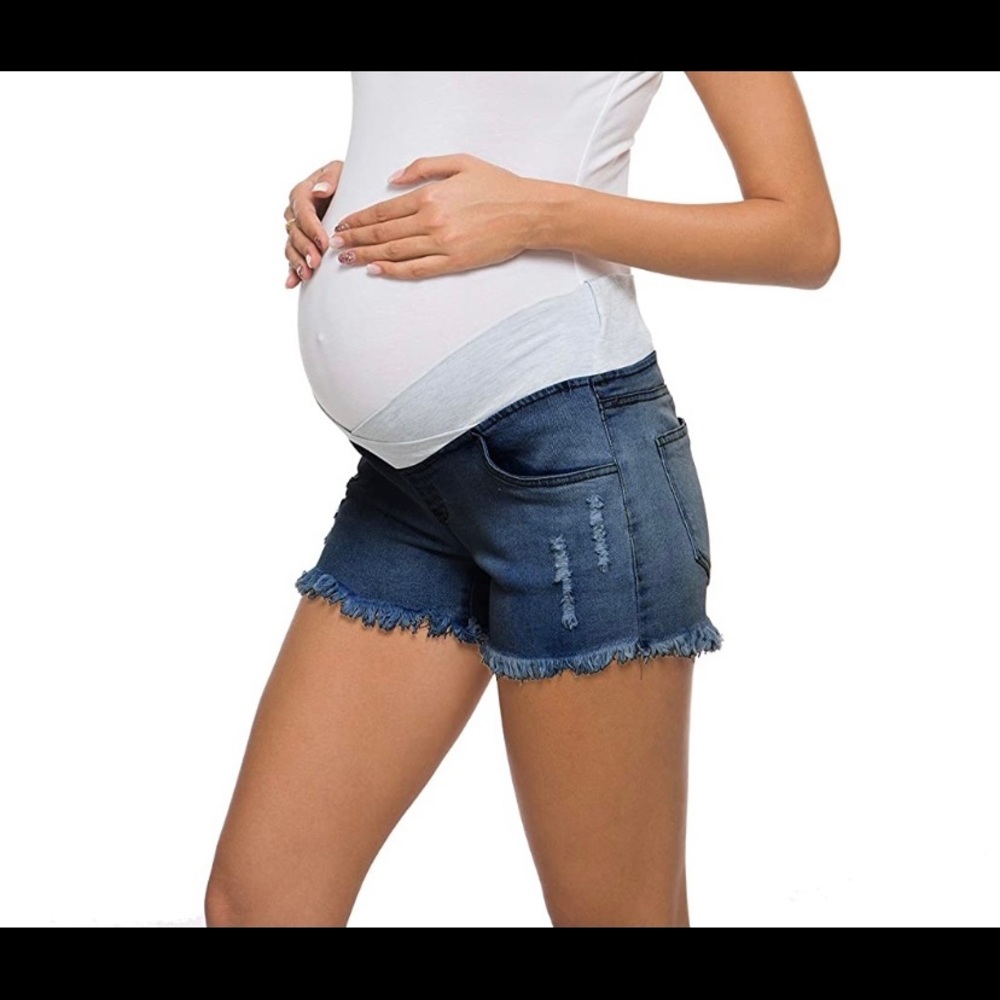 Frayed Denim Maternity Shorts, Size M